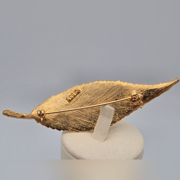 Leaf Brooch Vintage Textured Gold-Tone Pin Fall Accessory Nature Jewelry - Picture 5 of 7